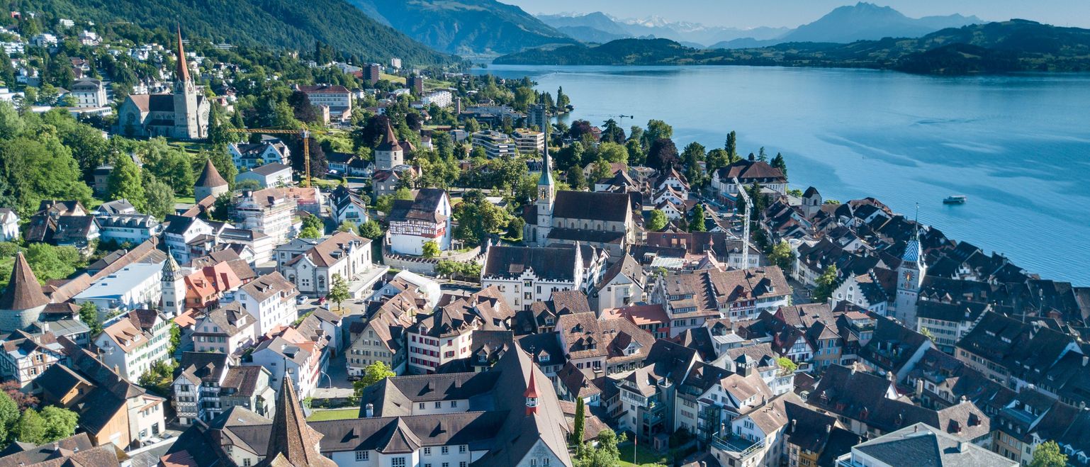 Aerial view of Zug, Switzerland, the hub of Crypto Valley